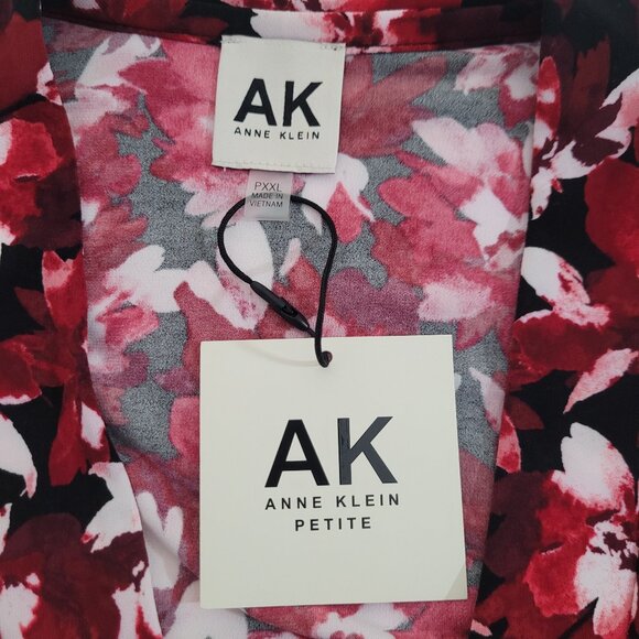 NWT Knit Top ANNE KLEIN PETITE Size PXXL Long Sleeve Fire Red Multi Black White - Picture 7 of 14